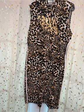 Leopard Print Sleeveless lounge hoodie Dress in Brown